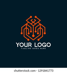 illustration of beetle or small insects, with the concept of flat colors and circuit boards drawing lines on dark backgrounds, cool logo for business, industry and technology