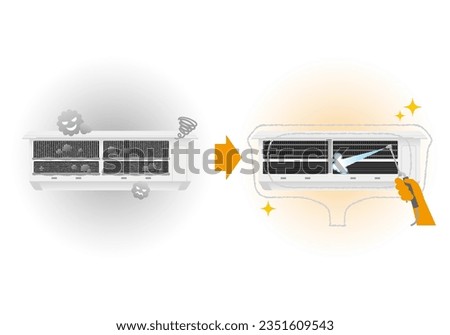 It is an illustration of the before and after air conditioner.