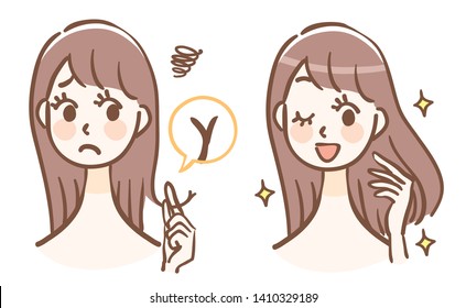 Illustration before and after hair care