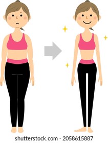 It is an illustration of before and after of a woman who succeeded in dieting.