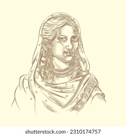 Illustration of Begum Hazrat Mahal also known as the Begum of Awadh. She is known for the leading role she had in the Rebellion of 1857 in pre independent India.