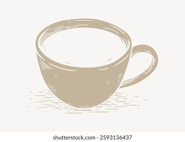 Illustration of a beige coffee cup with a simple, rustic design. The coffee cup is shown in a minimalist style, emphasizing its warm, inviting appearance. Isolated vector illustration.