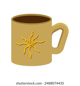 Illustration of a beige coffee mug. Ideal for coffee or tea lovers, this mug combines functionality with a delightful design, making it a perfect addition to any kitchen.