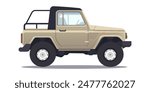 Illustration of a beige off-road vehicle, flat graphic style, against a white background. Concept of adventure and outdoor travel. Vector illustration