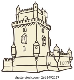 Illustration of Belem Tower. Vector Graphic on the white Background