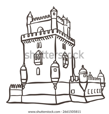 Illustration of Belem Tower. Vector Graphic on the white Background