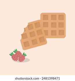 illustration of Belgian waffles and strawberries on a light background