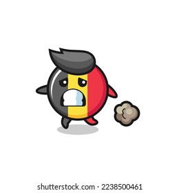 illustration of the belgium flag badge running in fear , cute style design for t shirt, sticker, logo element
