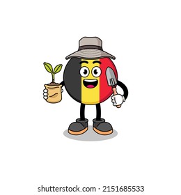 Illustration of belgium flag cartoon holding a plant seed