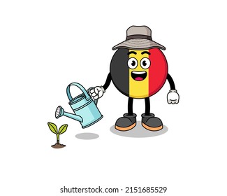 Illustration of belgium flag cartoon watering the plant