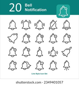 Ilustración del icono de línea de diseño de la colección de notificaciones de la campana. Paquete de iconos de esquema de notificación de Bell. Icono Conjunto de línea de notificación de la campana