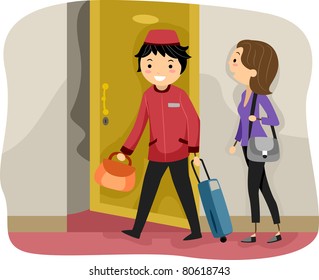 Illustration of a Bellboy at Work