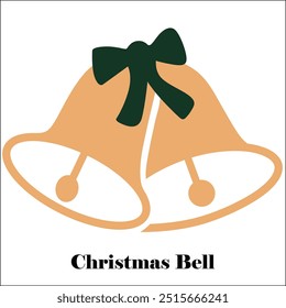 Illustration of a bells with green bow isolated on white background. Christmas Bells vector illustration. Wedding or school bells. school bell with green ribbon bow. Holiday decoration. 