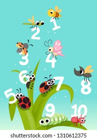 Illustration of Beneficial Bugs in the Garden Carrying Numbers from One to Ten