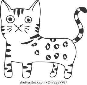 Una ilustración de un gato bengalí con líneas dibujadas a mano distintivas