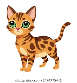 Illustration of bengal cat kitten standing isolated