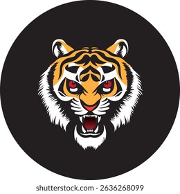 An illustration of a bengal tiger face in balck circle