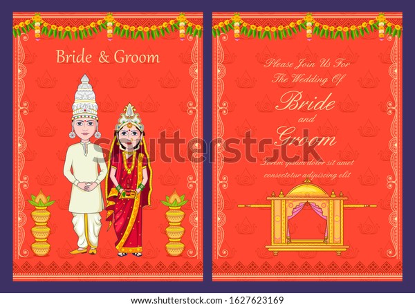 Illustration Bengali Couple On Indian Wedding Stock Vector (Royalty ...