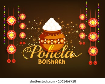 Illustration of bengali new year pohela boishakh greeting card background.
