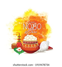 illustration of Bengali new year Subho Nabo Barsho, with rasgulla celebration background