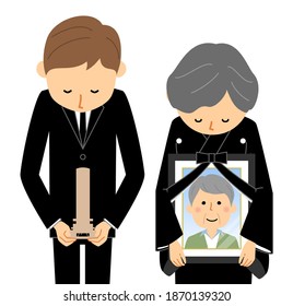 It is an illustration of a bereaved family with a mortuary tablet and a mortuary tablet.