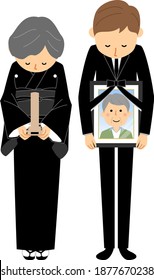 It is an illustration of a bereaved family with a mortuary tablet and a mortuary tablet.