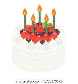Illustration of berry birthday cake.