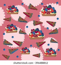 Illustration berry pie. Seamless pattern with berry dessert. Vector.