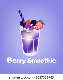 Illustration of a berry smoothie on a blue background.
