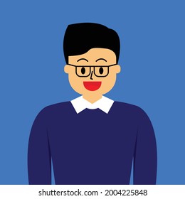 An illustration of bespectacled businessman wearing t-shirt and sweater. An illustration of bespectacled man wearing t-shirt and sweater.