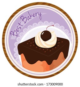 Illustration of a best bakery label with a cake on a white background