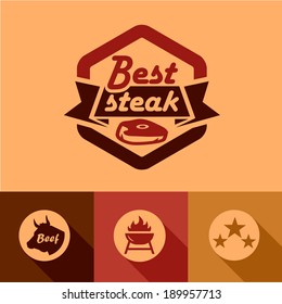 Illustration of Best Steak Labels in Flat Design Style.