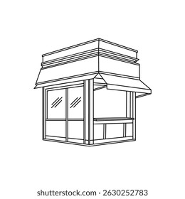 Illustration of a beverage shop. Tea drinks, milk tea, cafe and others. Vector black and white shop design