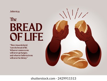 An illustration of Bible stories about Bread of Life. Christianity, religion concept. Biblical stories