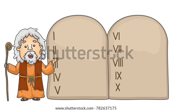 Illustration of a Bible Story About Moses Pointing\
to the Ten Commandments\
Tablet