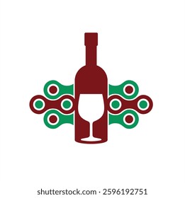 illustration of bicycle chain and wine bottle.