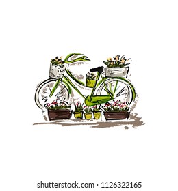 Illustration of a bicycle with flowers.