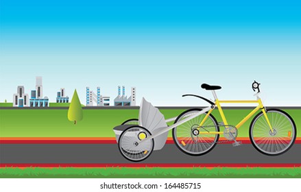Illustration of a bicycle in front of the city