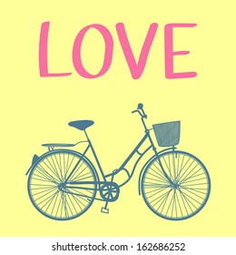 Illustration with bicycle and love