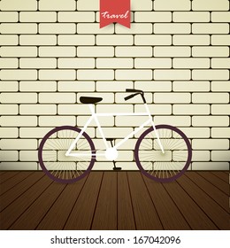 Illustration bicycle over brick wall. I love my bicycle. City bike.