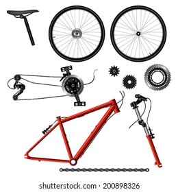 Illustration of bicycle parts. Vector format