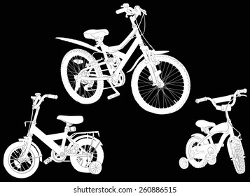 illustration with bicycle silhouettes isolated on black background