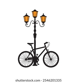 Ilustración de bicicleta y poste de luz de la calle 