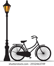 Ilustración de bicicleta y poste de luz de la calle