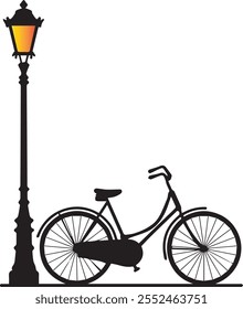 Ilustración de bicicleta y poste de luz de la calle