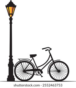 Ilustración de bicicleta y poste de luz de la calle