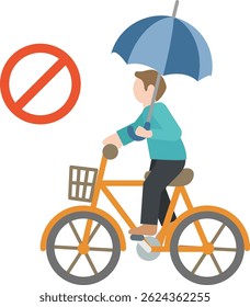 Illustration of bicycle traffic rule violation - Illustration of a person driving while holding an umbrella