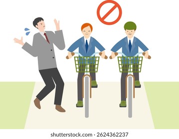 Illustration of bicycle traffic rules violation - Illustration of a person riding alongside and a person who is in trouble