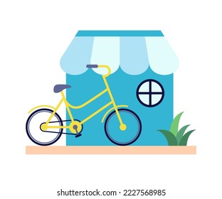 illustration of bicyle shop isolated on white background design template.