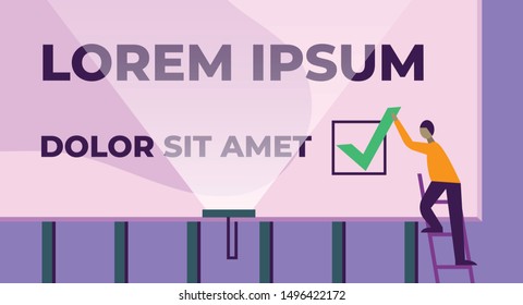 illustration of big advertising billboard for voting and person on ladder